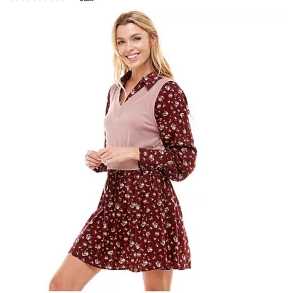 New with Tags Juniors' As U Wish Cropped Sweater Vest & Floral Shirtdress Set M - Picture 1 of 11